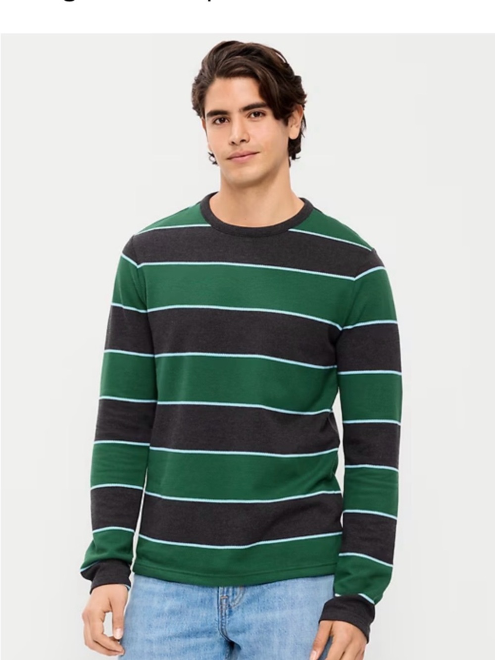 Old Navy Men’s Long Sleeve Crewneck Stripe Pullover - Green & Charcoal